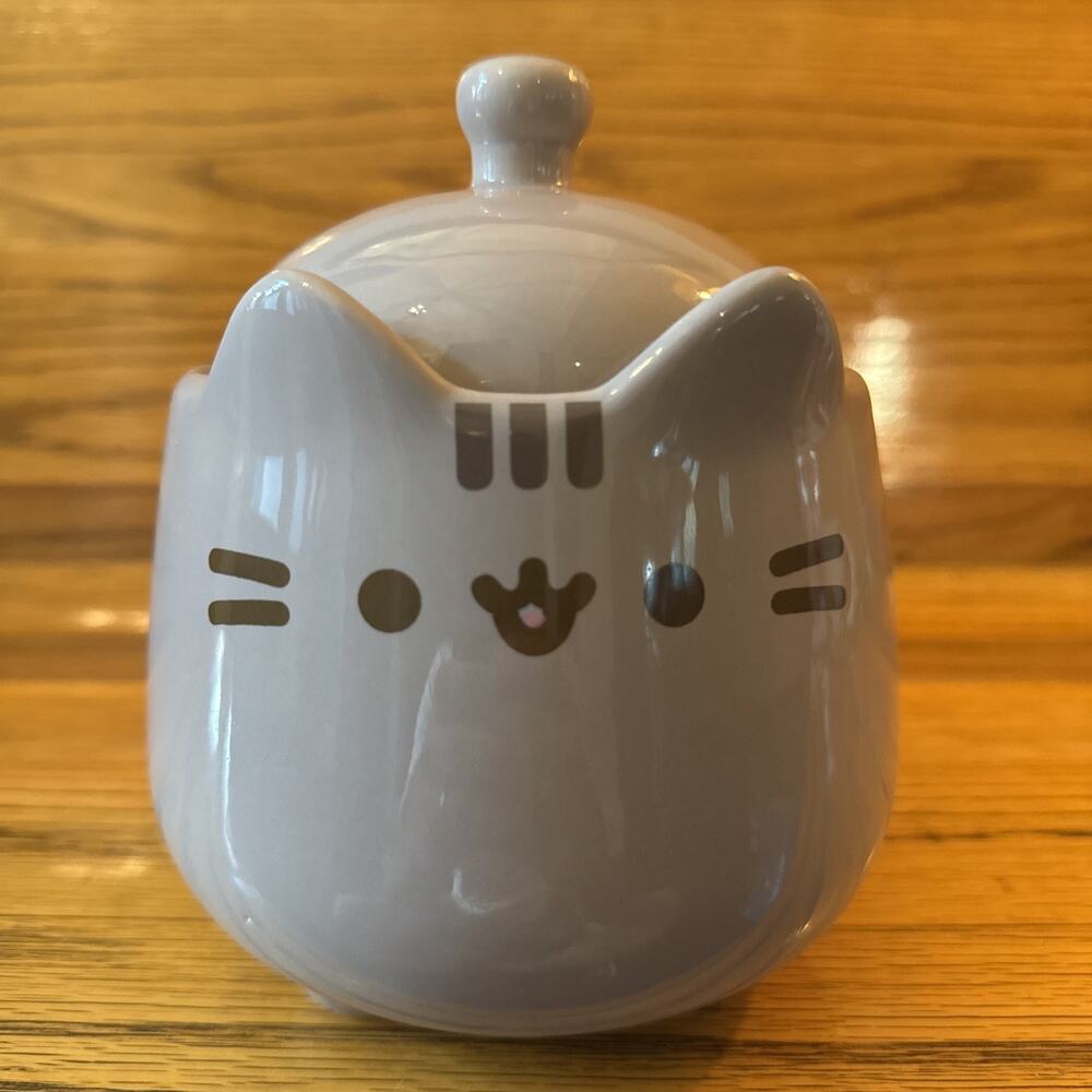 Pusheen Ceramic Treat Jar Canister With Lid for Cats Pet Container Gray Cat Rare